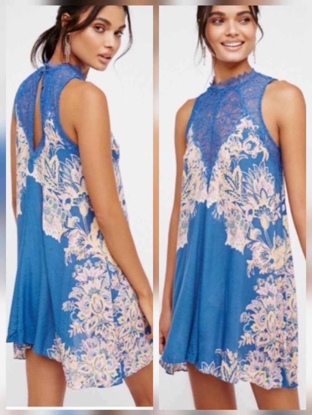 Intimately Free People Marsha Floral Lace Sleeveless Mini Handkerchief Hem Small